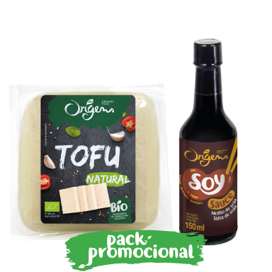 Tofu natural e molho de soja biológicos