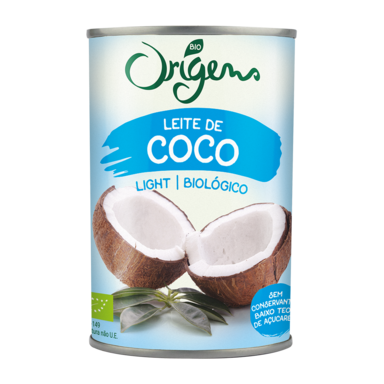 Leite de coco light Origens Bio em em lata com capacidade de 400 ml