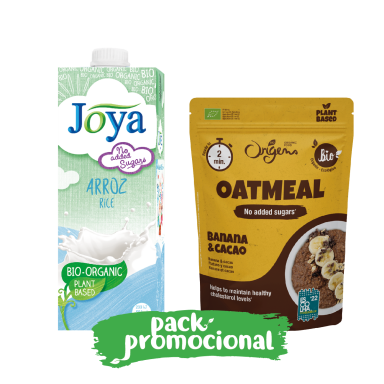 Papas de Aveia Banana Cacau Origens Bio e Bebida de Arrozsem Adição de Açúcar Joya