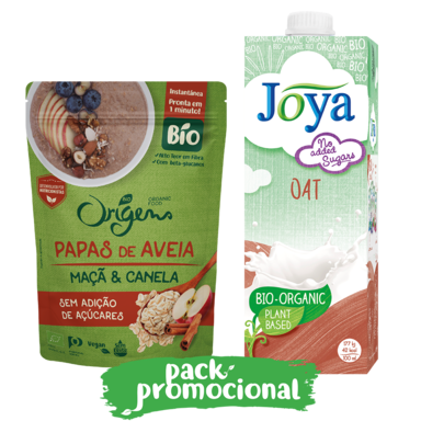 Papas de Aveia Maçã Canela Origens Bio e Bebida de Aveia sem Adição de Açúcar Joya