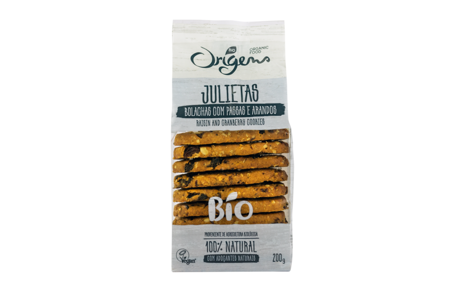 Julietas Bolachas de Passas e Arandos em embalagem de 200g 