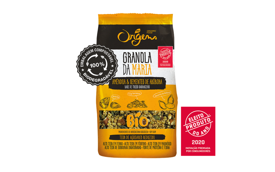 Granola da Maria Amêndoas e Sementes de Abóbora embalagem biocombustável