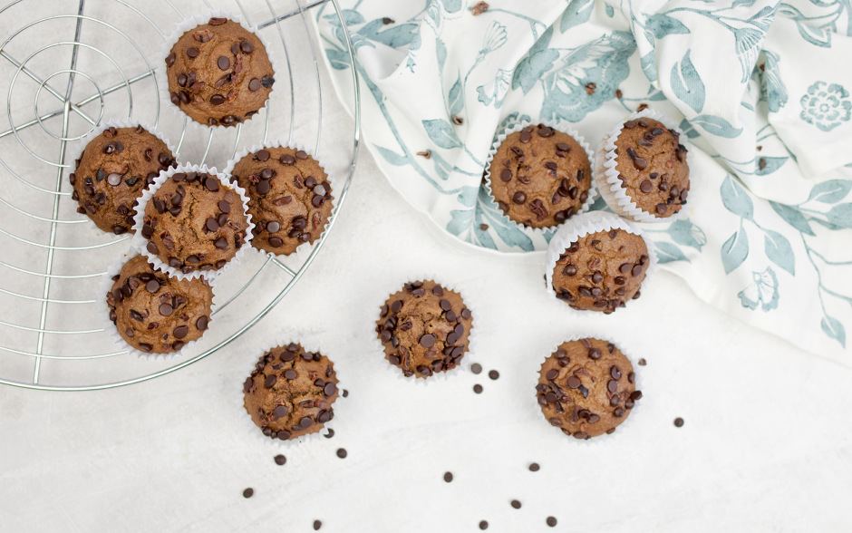 Muffins de Banana, Cacau e Aveia