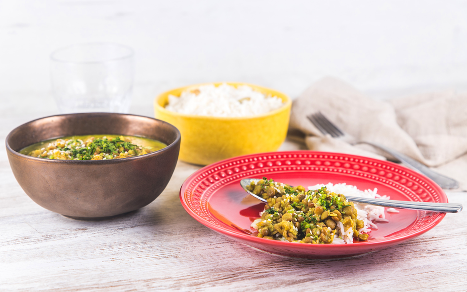 Dahl de lentilhas com arroz basmati