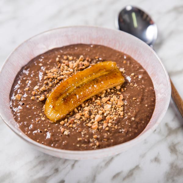 Papas de aveia com banana caramelizada Pormenor