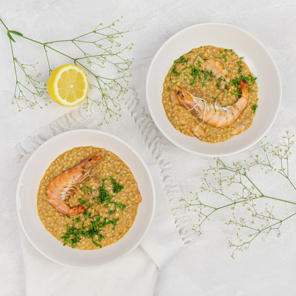 Risotto de trigo sarraceno com camarão e leite de coco sq